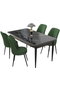 Hanah Home Juego de Mesa y Sillas de Comedor con Tablero de Mármol Negro y Sillas Caqui, Melamina y Metal
